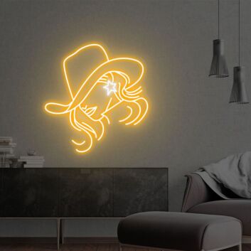 Cowgirl mit Hut und Sternbrille LED-Neonschild Wohnzimmer Bar