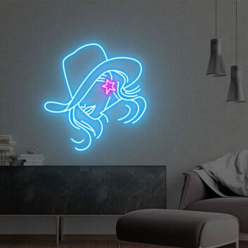 Cowgirl mit Hut und Sternbrille LED-Neonschild Wohnzimmer Bar