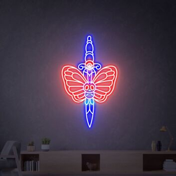 Schmetterling mit Dolch LED-Neonschild Tattoo Studio Wohnzimmer