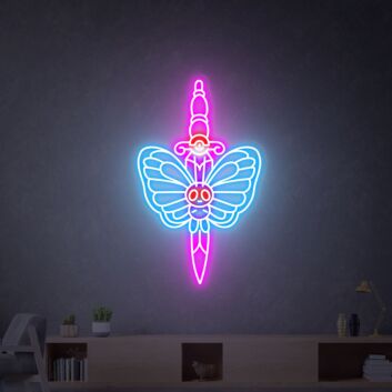 Schmetterling mit Dolch LED-Neonschild Tattoo Studio Wohnzimmer