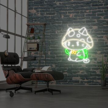 Katze mit Fliegenpilzhut LED-Neonschild Wohnzimmer Gamingzimmer