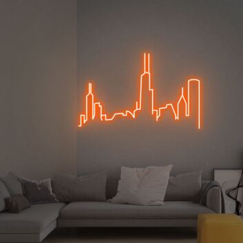 Transform Your Space: Chicago City Skyline Neon Sign Wall Decor, Perfect for Office, Bar, and Home Decor, Elevates Wall Art Ambiance