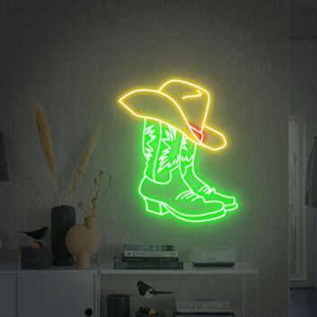 Cowboyhut und Cowboystiefel LED-Neonschild für Wohnzimmer Bar