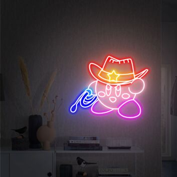 Light Up Your Space in Style: Cowboy Neon Sign Cute Kirby Wall Decor - Perfect for Home, Office, Store, and Themed Events