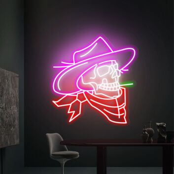 Totenkopf mit Cowboyhut und Halstuch LED-Neonschild für Bar Club