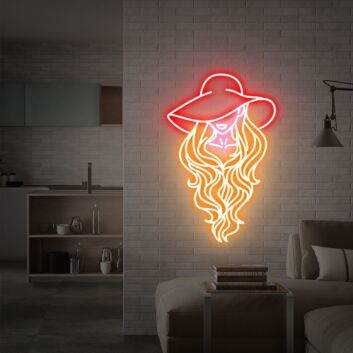 Frau mit Hut und langen Haaren LED-Neonschild Wohnzimmer Schlafzimmer