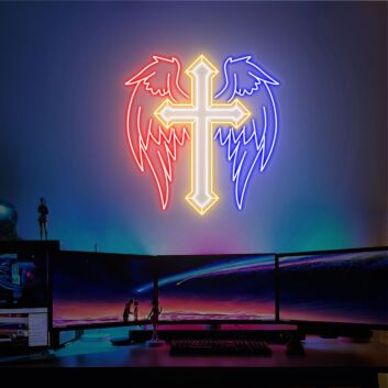 Kreuz mit Engelsflügeln LED-Neonschild Wohnzimmer Studio