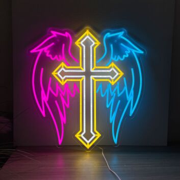Kreuz mit Engelsflügeln LED-Neonschild Wohnzimmer Studio
