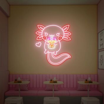 Brighten Up Your Bedroom, Playroom, or Party Ambiance with Cute Axolotl Sleeping Hologram Light Kawaii Wall Decor Art Led Neon Sign.
