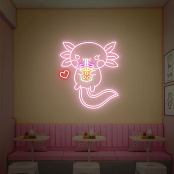Axolotl mit Bubble Tea LED-Neonschild für Café und Restaurant
