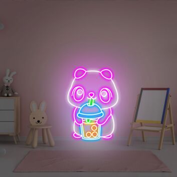 Panda mit Bubble Tea LED-Neonschild für Kinderzimmer Café