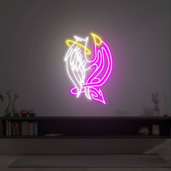 Enhance Your Space: Devil And Angel Neon Sign LED Neon Light for Home, Office, and Bar Décor, Perfect for Parties, Weddings, and Bedroom Ambiance.