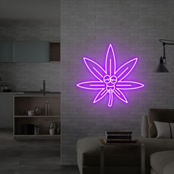 Cannabisblatt mit Gesicht LED-Neonschild Bar Club