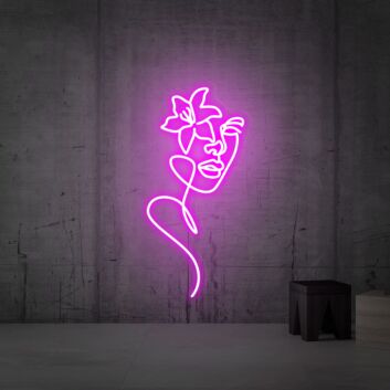 Gesicht mit Lilienblüte LED-Neonschild Wohnzimmer Atelier