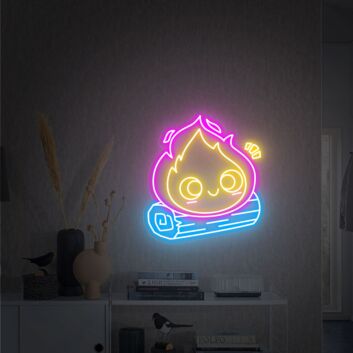 niedliche Flamme auf Holzscheit LED-Neonschild Wohnzimmer Kinderzimmer