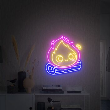 niedliche Flamme auf Holzscheit LED-Neonschild Wohnzimmer Kinderzimmer