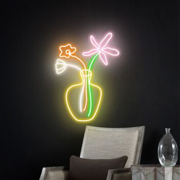 Blumenvase mit zwei Blumen LED-Neonschild Wohnzimmer Café
