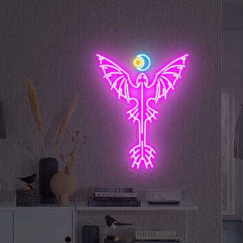 Drache mit ausgebreiteten Flügeln und Kugel LED-Neonschild Wohnzimmer Gamingzimmer