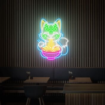 Katze mit Nudelschüssel LED-Neonschild für Restaurant oder Café