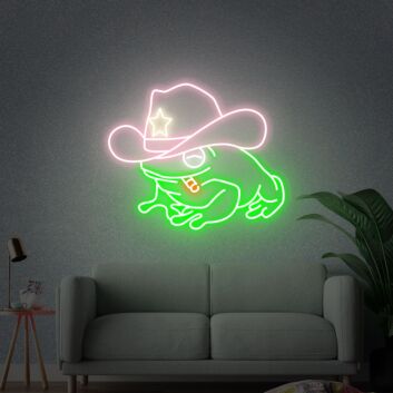 Bring a Whimsical Western Vibe to Your Space with Frog In Cowboy Hat Led Neon Sign Wall Decor - Perfect for Bars, Playrooms, or Themed Parties.