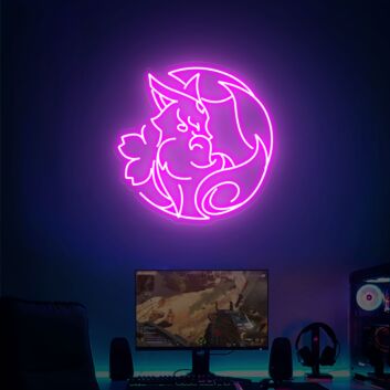 Anime Fuchs Kopf mit Blume LED-Neonschild für Gaming Zimmer