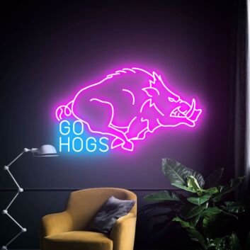 Auffälliges LED Neonschild mit wildem Eber Motiv und Schriftzug als kraftvolle Wanddekoration für Männerzimmer Hobbyraum Wohnzimmer oder sportlich inspirierte Räume