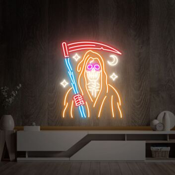 Brighten Up Your Game Room and Halloween Party with Grim Reaper Skeleton Neon Sign, Perfect for Home Decor, Bars, and Death-Themed Events.