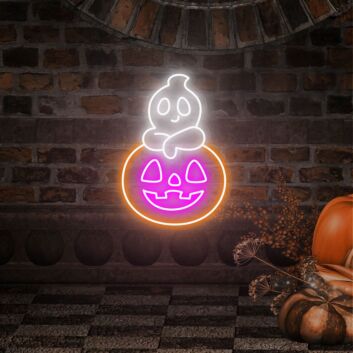 Spookify Your Space: Halloween Ghost Pumpkin Neon Sign for Festive Home Decor, Office Charm, or Hauntingly Good Bar Celebrations.