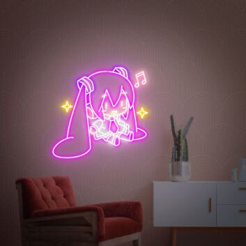 Anime Mädchen mit Kopfhörern und Musiknoten LED-Neonschild für Schlafzimmer oder Gaming Zimmer