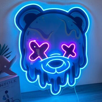 schmelzender Bär mit X-Augen LED-Neonschild Gaming Bar