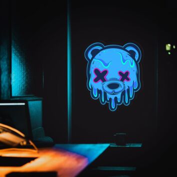 Schmelzender Bär mit X-Augen LED-Neonschild mit UV-Druck