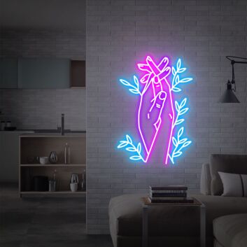 Hand mit Blättern LED-Neonschild Wohnzimmer Studio