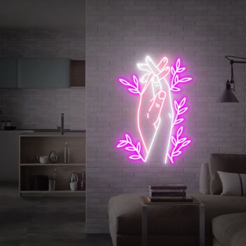 Hand mit Blättern LED-Neonschild Wohnzimmer Studio