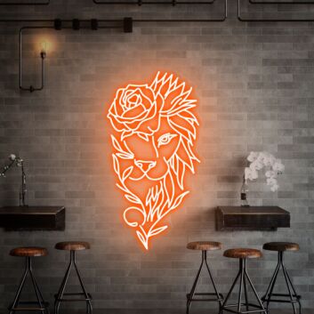 Löwe mit Rose LED-Neonschild für Bar und Wohnzimmer