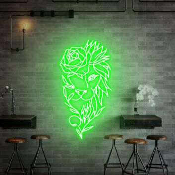 Löwe mit Rose LED-Neonschild für Bar und Wohnzimmer