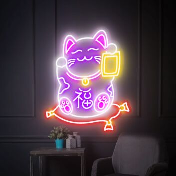 Glücksbringende Winkekatze LED-Neonschild Wohnzimmer Restaurant