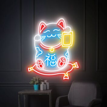 Glücksbringende Winkekatze LED-Neonschild Wohnzimmer Restaurant
