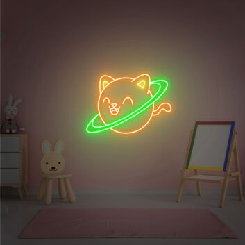 Katze mit Saturnring LED-Neonschild Kinderzimmer Wohnzimmer