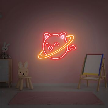 Katze mit Saturnring LED-Neonschild Kinderzimmer Wohnzimmer