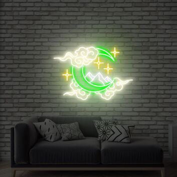 Halbmond mit Bergen und Wolken LED-Neonschild Wohnzimmer Schlafzimmer