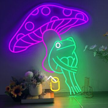 Frosch unter Fliegenpilz LED-Neonschild Wohnzimmer Kinderzimmer
