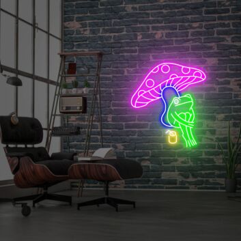Frosch unter Fliegenpilz LED-Neonschild Wohnzimmer Kinderzimmer