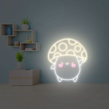 Lächelnde Pilzfigur als LED-Neonschild