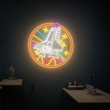 Space Shuttle mit Sternen LED-Neonschild für Wohnzimmer oder Büro