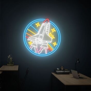 Space Shuttle mit Sternen LED-Neonschild für Wohnzimmer oder Büro