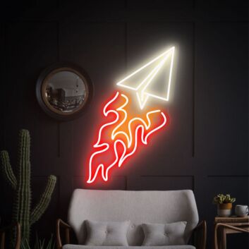 Papierflugzeug mit Flammen LED-Neonschild Wohnzimmer Büro