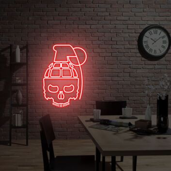Totenkopf Handgranate LED-Neonschild für Gamingzimmer und Bar
