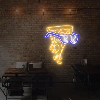 Brighten Up Your Space - Perfect for Game Room, Home Bar, or Store: Pizza With Glasses Neon Sign in Custom Sizes and Colors