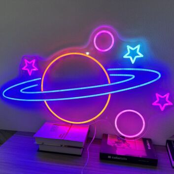 Saturn mit Sternen LED-Neonschild für Wohnzimmer oder Kinderzimmer