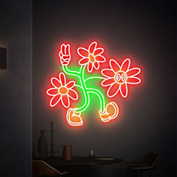 tanzende Cartoon-Blumen LED-Neonschild Wohnzimmer Cafe
